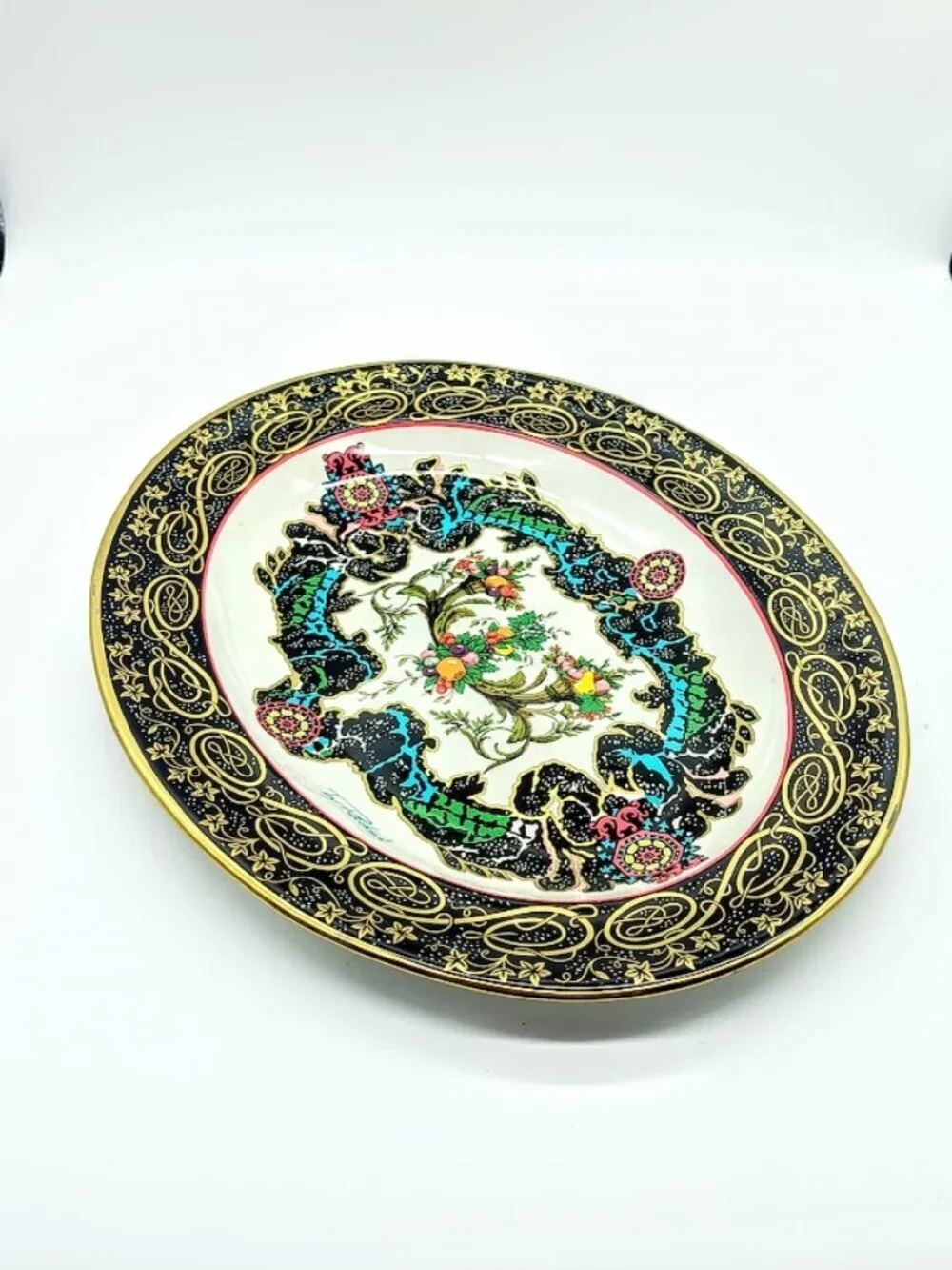 Vintage Daher Made in England By Pritchard Decorated Oval Metal Tray